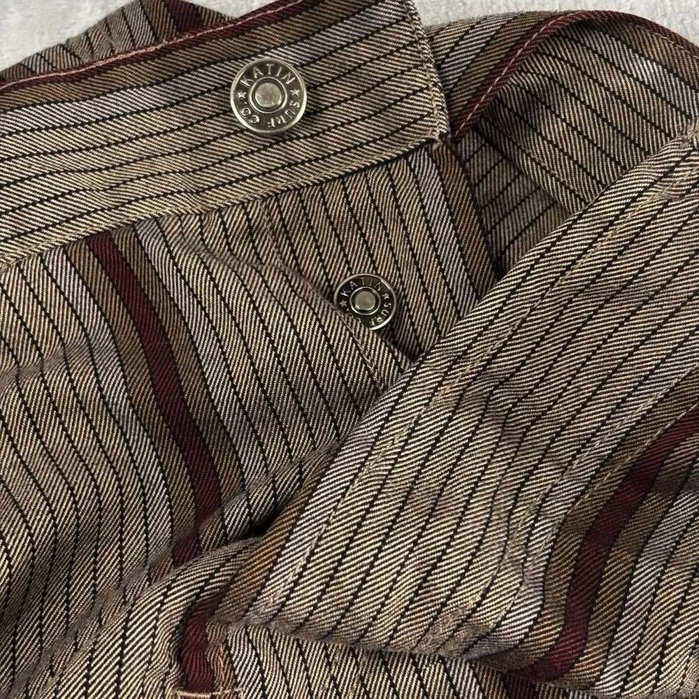 Katin Surf Co  Men's Bermuda Shorts Size 33 Brown /Maroon Striped Button Fly - Picture 3 of 13